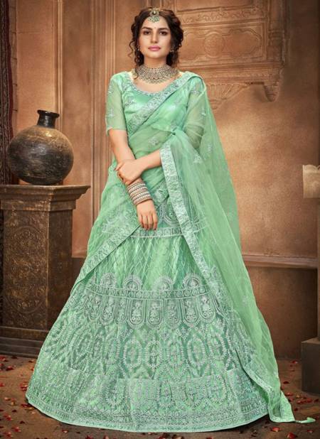 Pista Green MRUDANGI MAHARANI COLOUR EDITION Heavy Wedding Wear Designer Lahenga Collection 1200-A